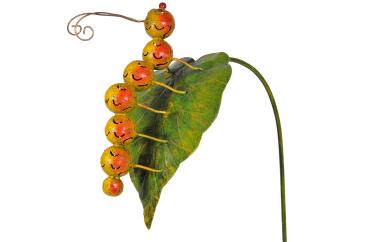 Gartenstecker, Raupe auf Blatt, Farbe gelb-orange, Höhe 61 cm, Metallfigur, 5103, Medusa